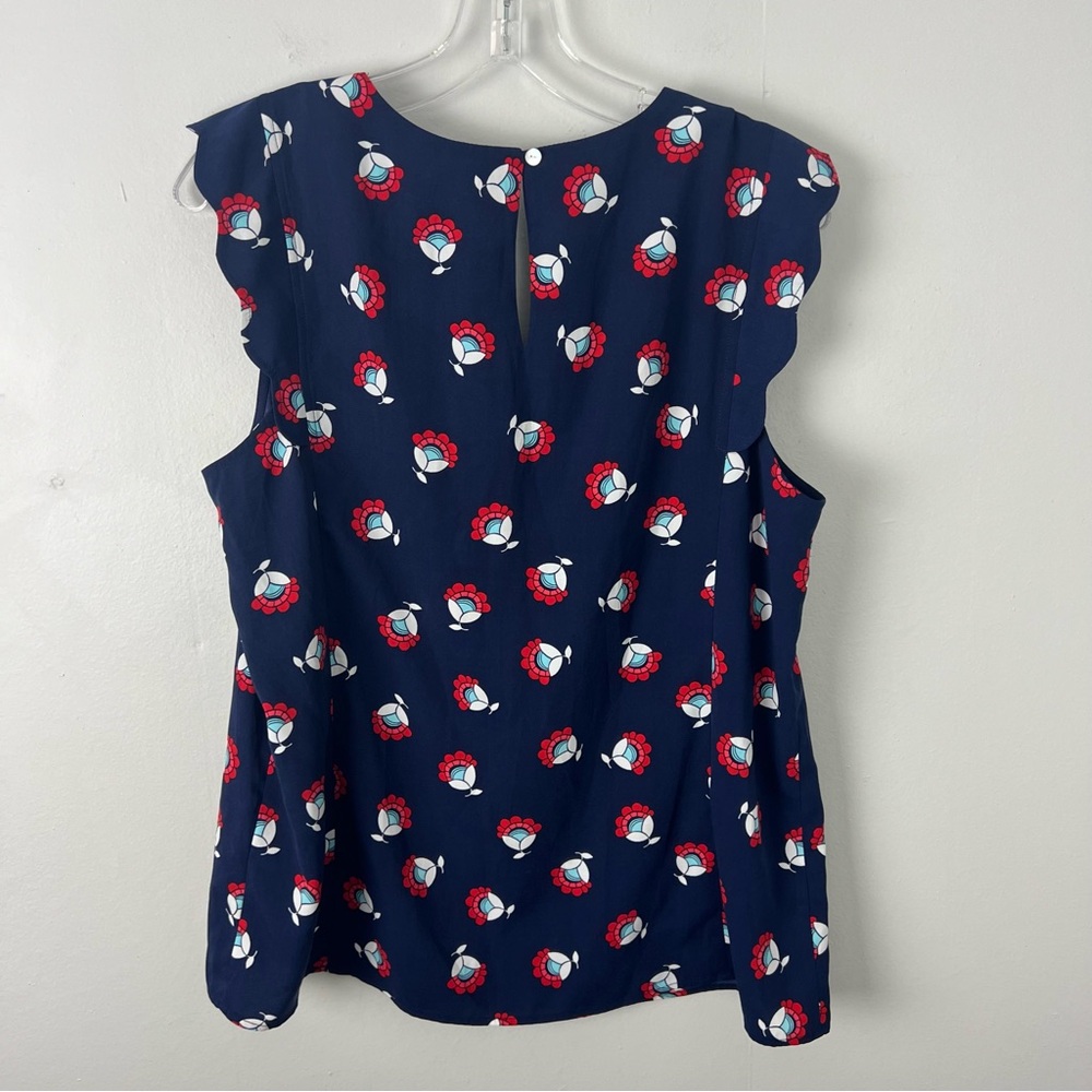41 Hawthorn Navy Red Floral Sleeveless Blouse Scallops - Picture 5 of 5